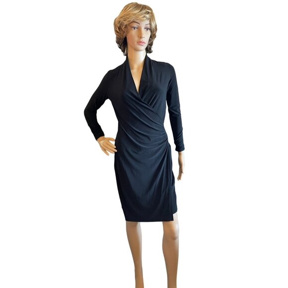 Norma Kamali Black Faux Wrap Dress Size XS Timeless Vintage Draping Elegance - Picture 10 of 14